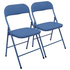2x Blue Fabric Padded Metal Folding Chairs Foldable Office Dining Chair