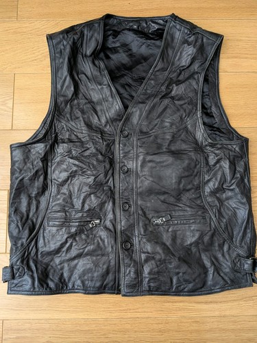 Vintage black leather biker - leather,