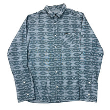 Animal Navajo Shirt Button Down Long Sleeve Pearl Snap Aztec Blue Mens XL