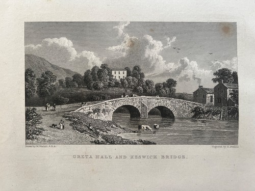 1829 antique print greta hall - 1829,