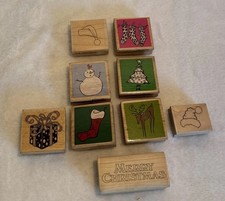 Christmas Rubber Wooden Mounted Craft Stamps x9 Including Oogaloo & Dovecraft