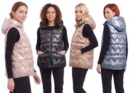 Women quilted gilet - quilted, hood