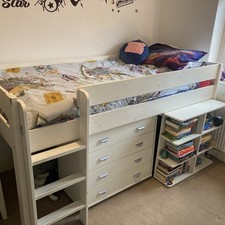 Stompa Mid Sleeper Child's Cabin Bed with Pullout Desk & drawers
