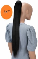 36" UK Long Real Thick Clip In As Like Human Hair Extensions Ponytail-Multicolor