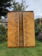 Vintage Laminated Maple Double wardrobe Mid Century Art Deco Bur Walnut