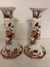 Mason’s Mandalay Red - Pair Of Octagonal Candlesticks - 165mm Tall 50A