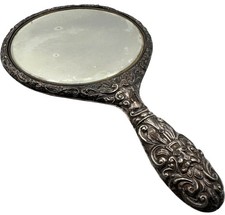 Antique Sterling Silver Plate Hand Vanity Mirror Hallmarked Birmingham 1906 442g