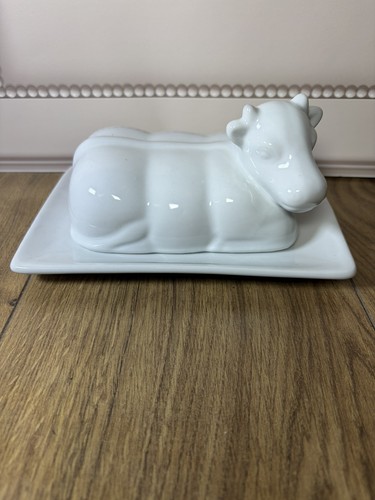 White glossy ceramic cow - ceramic,