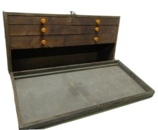 Antique wooden 4 x drawer Machinist Technician tool chest with original key