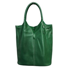 Large Soft Real Leather  2 in 1 Tote Bag Shopper Bag Work Laptop A4 Volume-Green