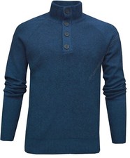 Mens Knitted Pullover Jumper 4 Buttons High Neck Plain Casual Top Ex Store S-2XL