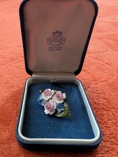 Vintage Aynsley Brooch  Bone China Multicolored Floral  in Original Box