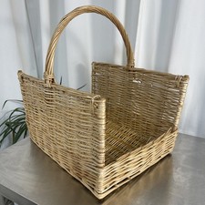 Vintage Rattan Log Basket Carrier Fireplace Home Decor Farmhouse Country Cottage