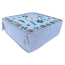 Large Grey Moroccan-Style Square Bohemian Kilim Pouffe Cover Foot Stool Ottoman