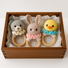 Knitting Pattern Baby Rattle Toy Teddy Bear Bunny Rabbit Duck 7cm Ring Easter DK