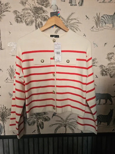 Cream red stripe knitted - red,