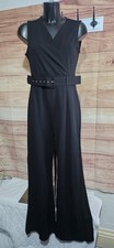 Bnwt Quiz Black Smart Belted Wide Leg Jumpsuit Size 16