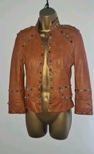 KAREN MILLEN Designer Tan Brown Leather Jacket   6 / XS