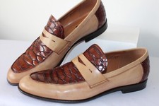 LACUZZO Mens Snake Skin Tan Brown Classic Leather Loafers Slip On Shoes 40 (7)