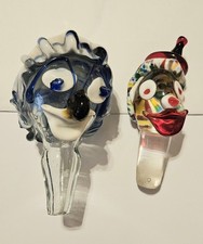 VINTAGE  MURANO GLASS CLOWN HEAD DECANTER STOPPERS COLLECTABLE ORNAMENTS 