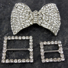 SHOE BUCKLE & CURVED BOW DIAMANTE RIBBON SLIDERS WEDDING DECORATION SQUARE