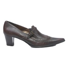 BATA Womens Leather Brown Heeled Loafers UK 7 Stylish Formal Shoes