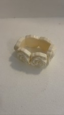 Vintage Ivory Cream Carved Rose Lucite Stretch Panel Bangle Bracelet