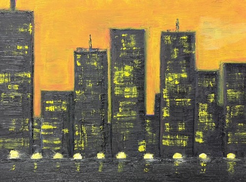 Abstract city scene - abstract, oil
