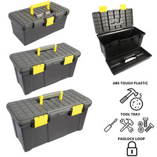 Plastic Portable Storage Tool Box With Removable Tray & Carrying Handle