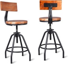  Set of 2 Vintage Bar Stools with Wood Backrest *HALF PRICE NEW UNUSED 444