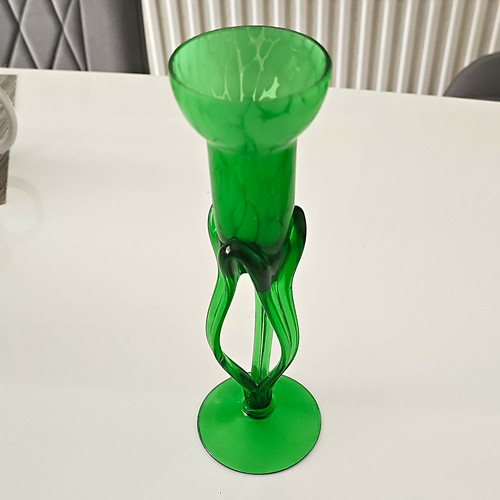 Green glass vase - with, twisted