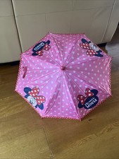 Minnie Mouse Girl's Umbrella Pink w/White Polka Dot Red Trim Handle