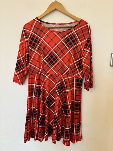 Red tartan plaid skater - red,