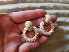 ZARA Style Gold White Pearl Door Knob Earrings Xmas Gifts Idea Gift Pouch