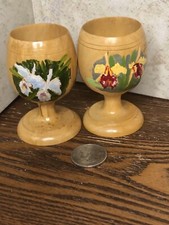 2 Mini Wooden Cup Goblet Wine