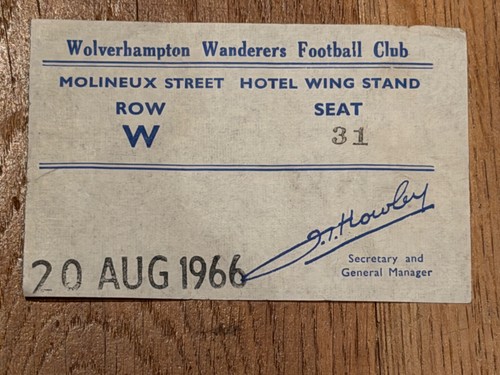 Ticket 1966 wolves v - ticket,