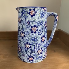 Vintage Large Hillchurch Pottery Jug Blue Floral Briar Rose Chintz England 21cm