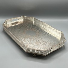 LARGE Vintage Silver Plate Gallery Serving Tray Cocktail Rectangle Fancy Antique