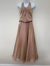 Dynasty London Size 14 Gold Long Evening Dress with Scarf Prom Wedding Ball