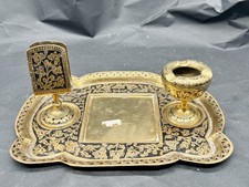 ANTIQUE INDIAN BRASS DESK TABLE ASHTRAY MATCHBOX HOLDER STRIKER TRAY DECOR