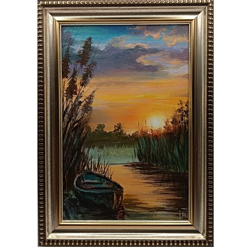 Original miniature sunset lake - miniature,