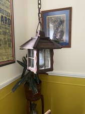 Vintage Arts & Crafts Style Dark Wooden Lantern Light Fitting Porch Hallway 
