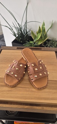 Brown tan leather - brown, sliders,