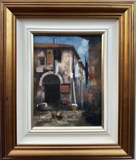 Guido Borelli (Italian, b. 1952) : 'Scena Di Villaggio', oil on canvas