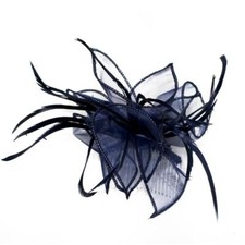 Ladies Fascinator Looped Ribbon & Feather Clear Comb Wedding Races