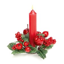 Artificial Wreath Candle Ring Christmas Table Decoration 14cm- Apple and Berries