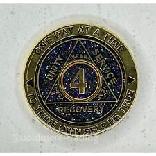 4 Year Alcoholics Anonymous Medallion Black Gold Plated AA Sobriety Chip Coin