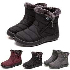 Womens Waterproof Fur Lined Snow Ankle Boots Winter Ladies Flat Warm Shoes Size