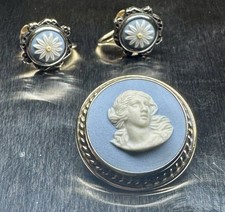 Wedgwood Cameo and Daisy Earrings Sterling Silver.