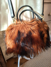 BORSE IN PELLE Black Brown Faux Fur Real LEATHER Crossbody Tote Bag Medium